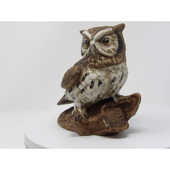 Vintage Pair HOMCO Owls Brown with White Breasts Sitting on Branches Marked 1114 - Picture 10 of 10